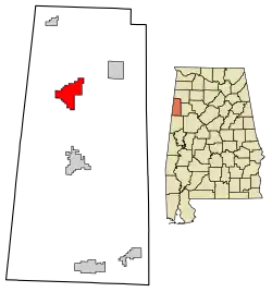 Location of Sulligent in Lamar County, Alabama.