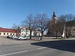 Town square with the Church of the Exaltation of the Holy Cross