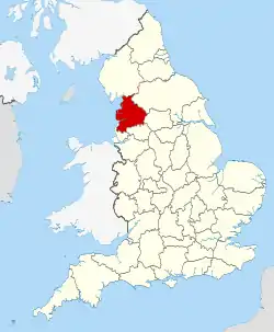 Location of Lancashire within England
