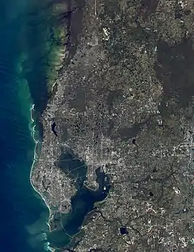 A natural color satellite image of the Tampa Bay Metropolitan Statistical Area from NASA's Landsat 8 satellite, November 2019