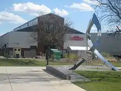Lansing City Market and sculpture 'Inspiration' from the north