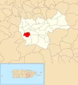 Location of Lapa within the municipality of Cayey shown in red