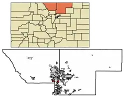 Location of the Town of Berthoud in Larimer and Weld counties, Colorado.