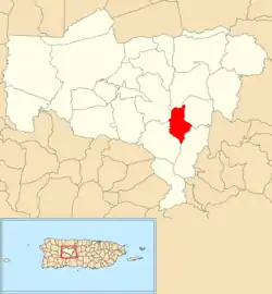Location of Las Palmas within the municipality of Utuado shown in red