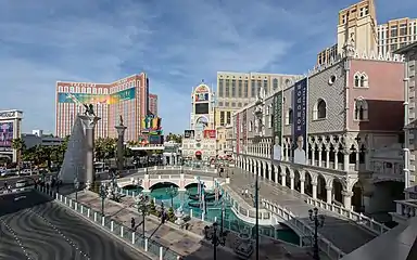 View of the outside Gondola rides from second floor balcony just outside the casino.