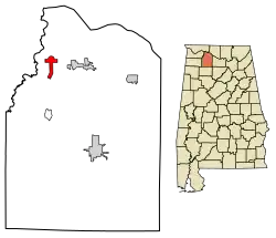 Location of Town Creek in Lawrence County, Alabama.