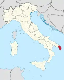 Map highlighting the location of the province of Lecce in Italy