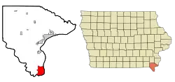 Location within Lee County and Iowa