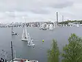 Round Lidingö Race 2009. View from the starting area with Stockholm city in the background.