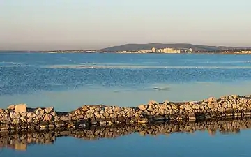 The Ile de Thau neighbourhood and the Étang de Thau seen from the "Lido de Thau" in Sète