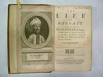 An engraving of Muhammad in The Life of Mahomet (1719).