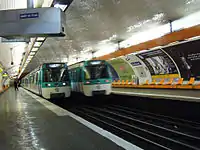 MF 77 rolling stock on Line 8 at Boucicaut