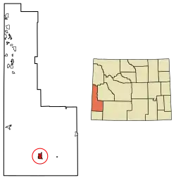 Location of Kemmerer in Lincoln County, Wyoming.