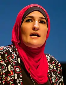 Linda Sarsour speaking at a panel discussion