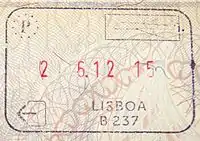 Exit stamp for air travel, issued at Lisbon Airport