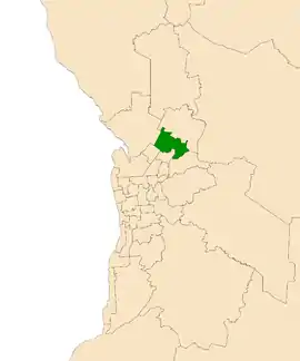 Map of Adelaide, South Australia with electoral district of Little Para highlighted