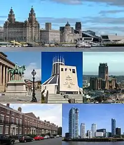 Top: Pier Head and the Mersey FerryMiddle: St George's Hall; the Metropolitan Cathedral; and the Anglican CathedralBottom: the Georgian Quarter; and Prince's Dock