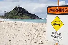 Image 3A sign at Pyramid Rock Beach in Hawaii warning about a shark sighting, 2015 (from Shark tourism)