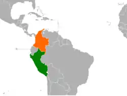 Map indicating locations of Peru and Colombia