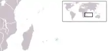 A map showing the location of Rodrigues, an island east of Madagascar in the Indian Ocean