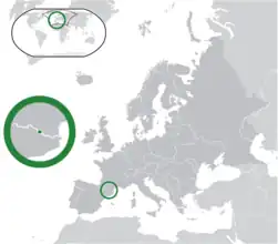 Location of&nbsp;Andorra&nbsp;(centre of green circle)in Europe&nbsp;(dark grey)&nbsp; –&nbsp; [Legend]
