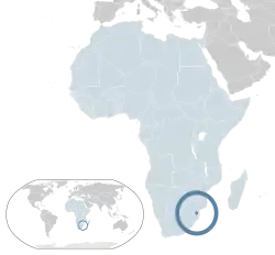 Location of Eswatini (dark blue)in Africa (light blue)
