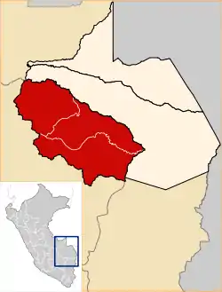 Location of Manú in Madre de Dios Region