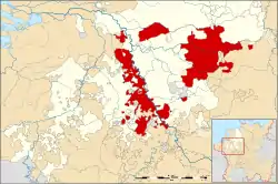 Map of the Lower Rhine around 1560 with the Electorate of Cologne highlighted in red, including the Duchy of Westphalia