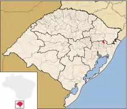 Geographical subdivisions of Rio Grande do Sul. Gramado is highlighted with red.
