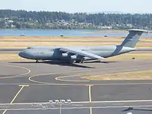 C-5 Galaxy from the 105th Airlift Wing, taxiing for takeoff at PDX