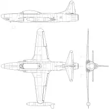 3-view line drawing of the Lockheed F-94A Starfire