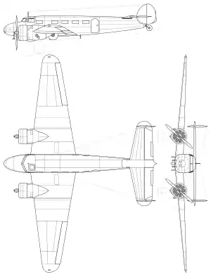 3-view drawing of the Lockheed Model 10 Electra