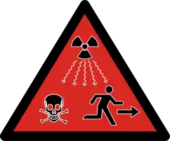 2007 ISO radioactivity hazard symbol intended for IAEA Category 1, 2 and 3 sources defined as dangerous sources capable of death or serious injury