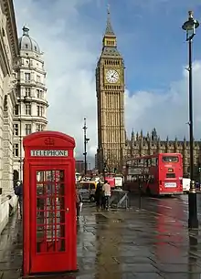 Image 4Three cultural icons of London: a K2 red telephone box, Big Ben and a red double-decker bus (from Culture of London)