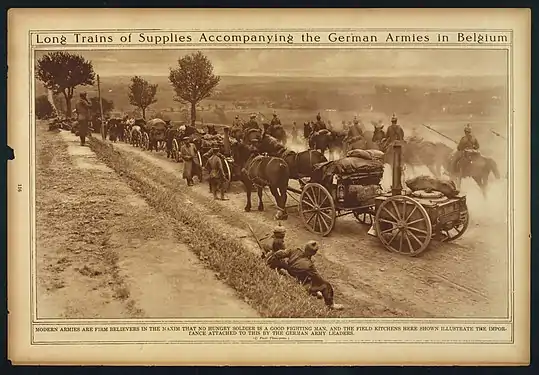 German cavalry with lances on the march, with a field kitchen, during the First World War