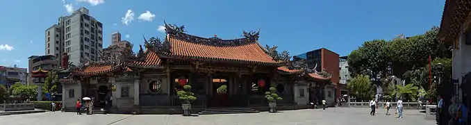 Panorama view of the outer courtyard of Lungshan Temple.