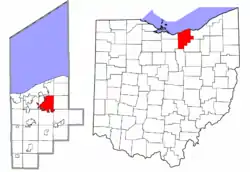 Location of Elyria in Lorain County and state of Ohio