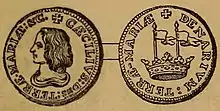 Sketch of both sides of a coin, on one side of which is the head of a man