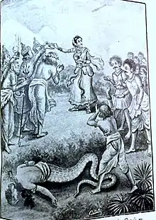 Image 51Lord Vishnu took the form of Beauty Mohini and distributed the Amrita (Ambrosia, Elixir) to Devas. When Rahu (snake dragon) tried to steal the Amrita, his head was cut off (from List of mythological objects)