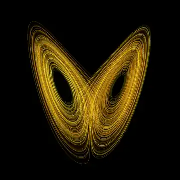 A solution in the Lorenz attractor plotted at high resolution in the xz plane.