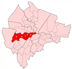 Lower Falls  1. Beechmount  2. Clonard  3. Falls  4. Upper Springfield  5. Whiterock