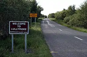 Welcome sign on approach to Lullymore