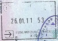 Entry stamp for air travel, issued at Luxembourg Airport