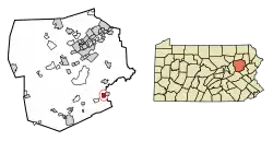 Location of White Haven in Luzerne County, Pennsylvania (left) and of Luzerne County in Pennsylvania (right)