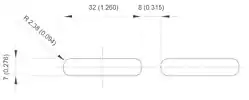 M-LOK approximate slot dimensions. (Primary measurements in millimeters, inches in parenthesis.)