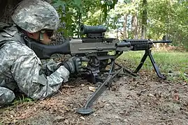 The M240L mounted on the M192 lightweight ground mount