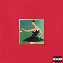 Identical to the normal cover but the painting is replaced with one depicting a ballerina holding a wine glass with red liquid inside. A parental advisory sticker has also been added to the bottom right corner.