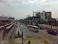 The end of the train tracks looking towards the station, predating physical interconnection with LRT Line 1