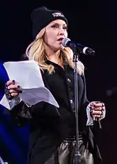 Madonna at Bringing Human Rights Home concert organized by Amnesty International in New York City on February 5, 2014.