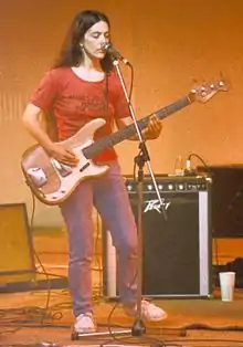Maggie Holland on 7 August 1983, playing in the English Country Blues Band at Goodwood Folk Festival, Sussex